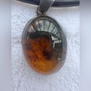 Necklace Kit Earrings Amber Pendant Necklace  Leather Cord  Boho Jewelry Yellow